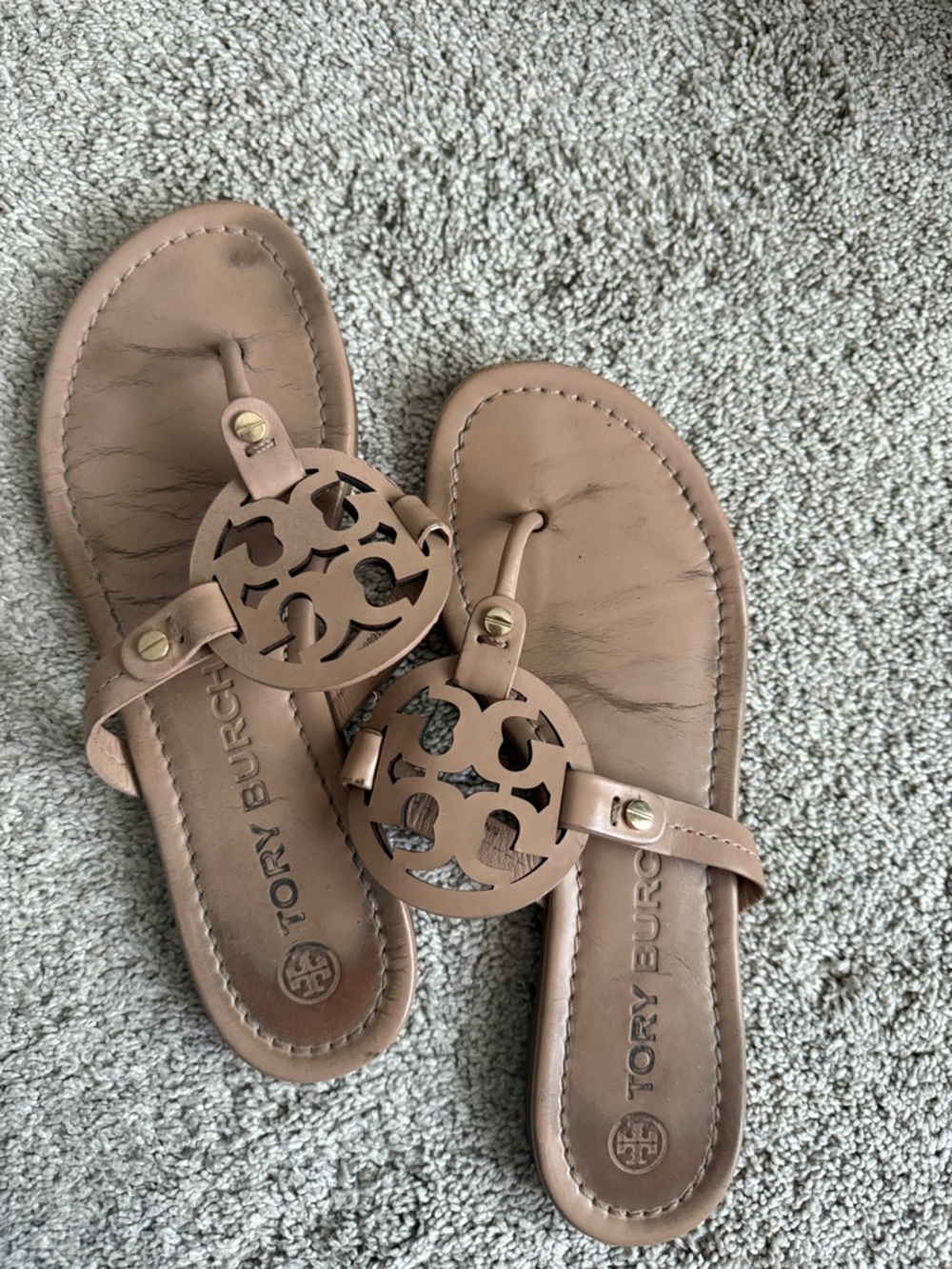 Tory Burch Logo Cutout Sandals in Light Brown